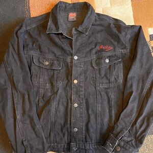 ELVIS PRESLEY Black Denim Jacket with Red Script Accent